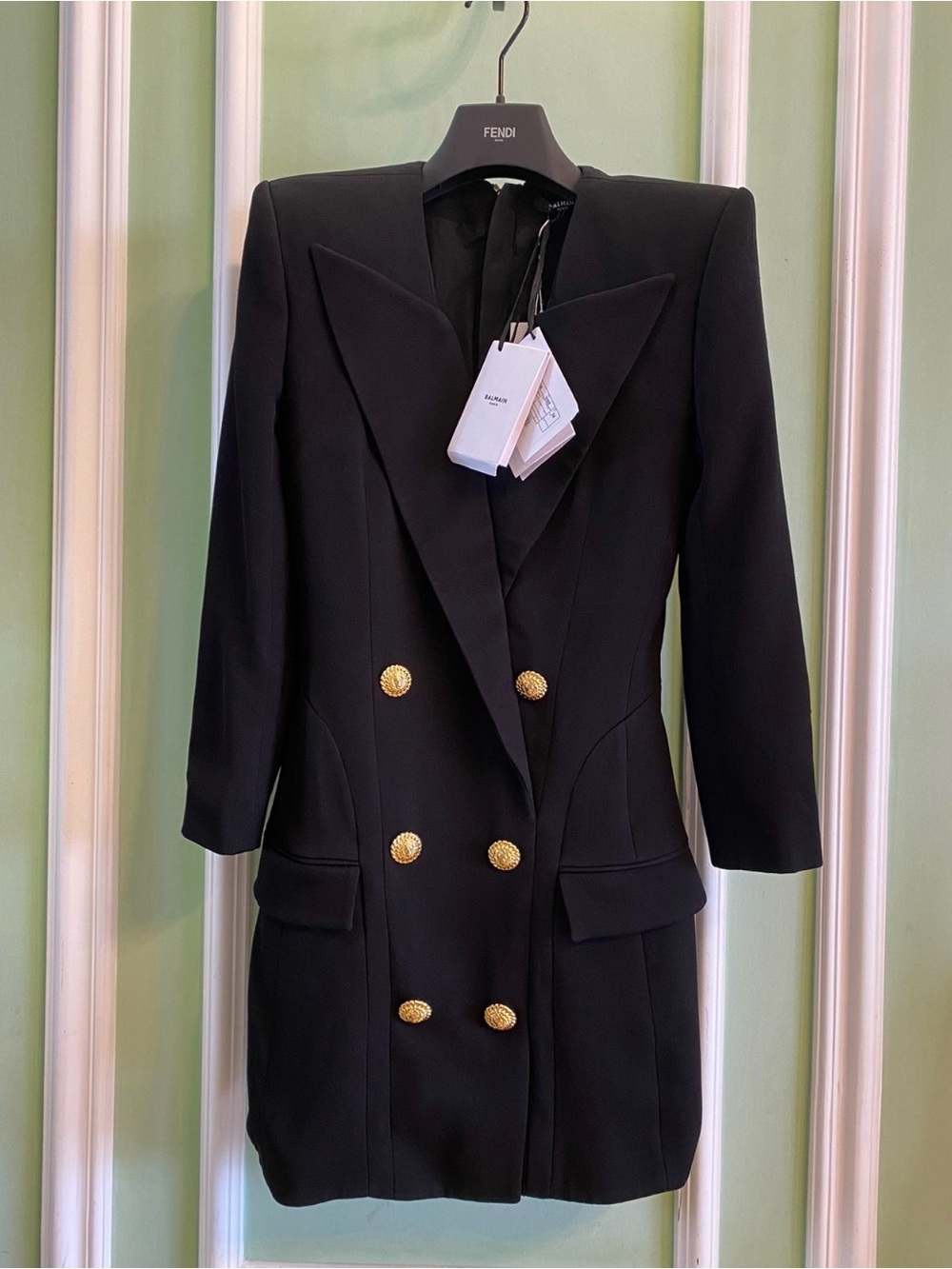 Balmain Black Double-Breasted Blazer Dress with Gold Buttons